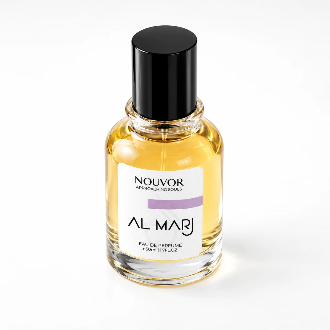 Al Marj EDP Inspired by Ahmed Al Maghribi Marj | Nouvor Perfumes Pakistan | 50ml Bottle Angle View