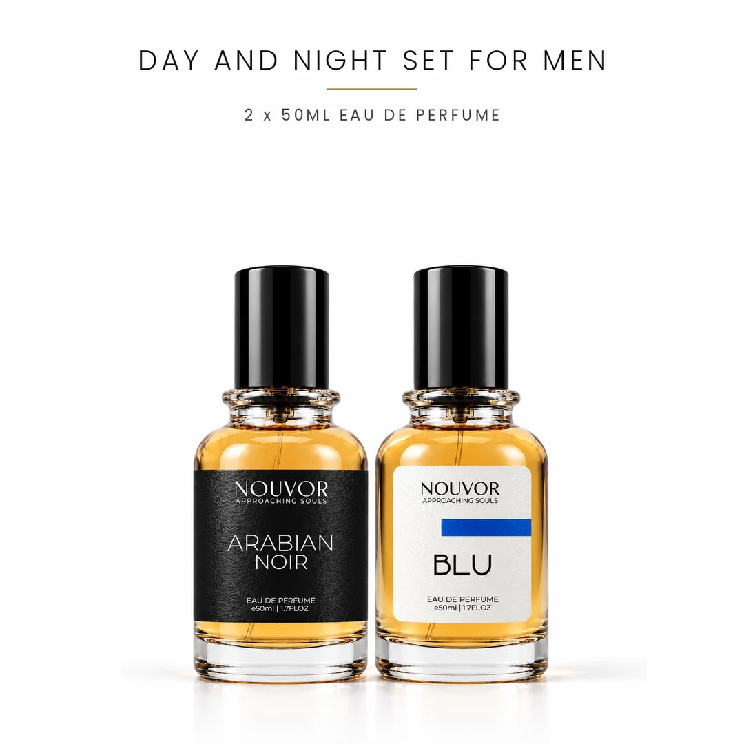 Day and Night Set for Men with Arabian Noir and Blu 2 x 50ml EDP Bottles | Nouvor Perfumes Pakistan