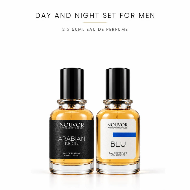 Day and Night Set for Men with Arabian Noir and Blu 2 x 50ml EDP Bottles | Nouvor Perfumes Pakistan