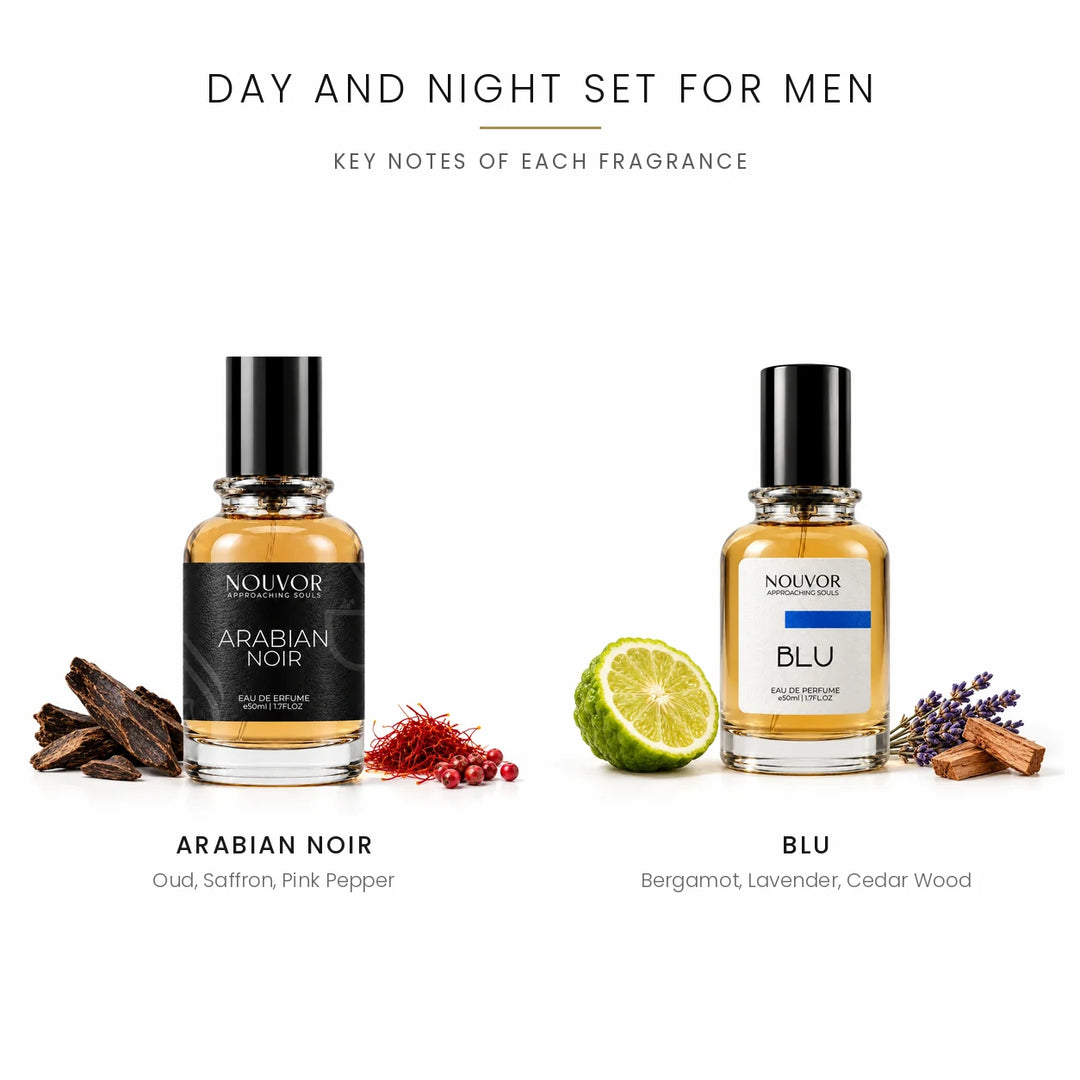 Day and Night Set for Men Key Notes of Arabian Noir and Blu | Nouvor Perfumes Pakistan