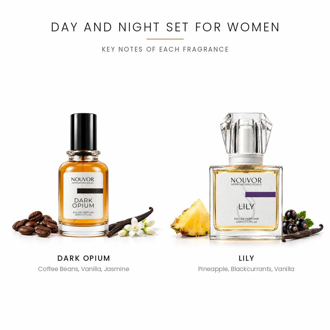 Day and Night Set for Women Key Notes of Dark Opium and Lily | Nouvor Perfumes Pakistan
