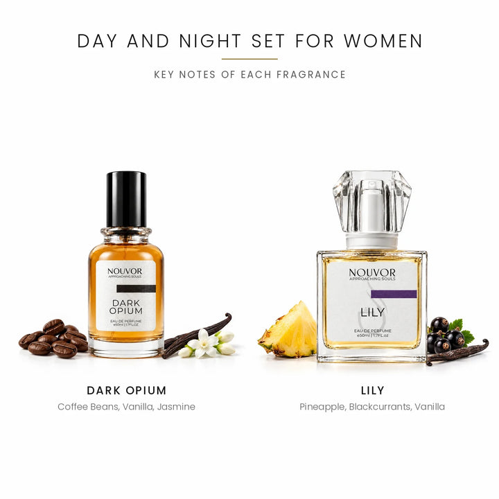 Day and Night Set for Women Key Notes of Dark Opium and Lily | Nouvor Perfumes Pakistan