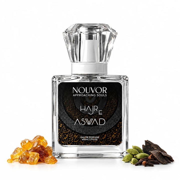 Hajr e Aswad EDP 50ml with Key Notes of amber resin, cardamom and cloves, oud | Nouvor Perfumes Pakistan