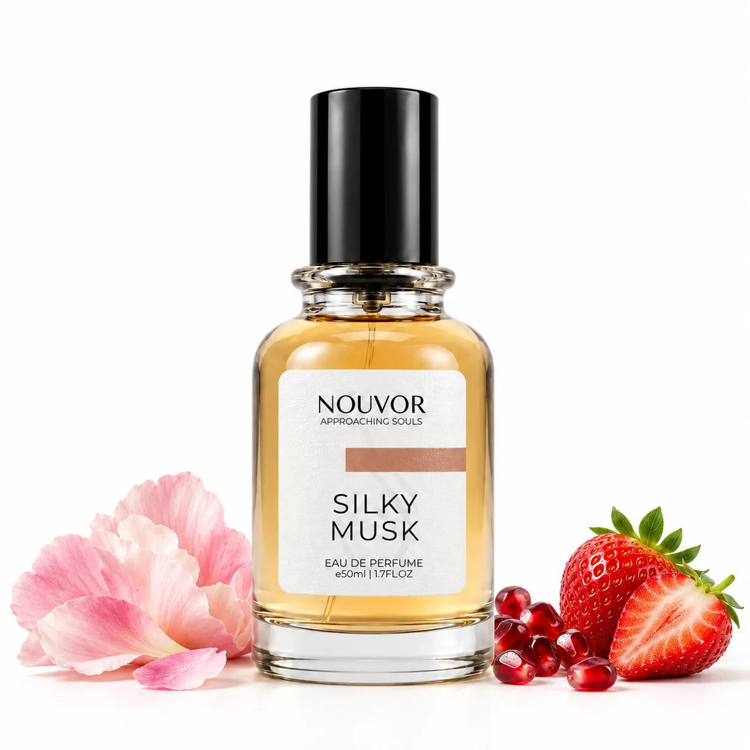 Silky Musk EDP 50ml with Key Notes of peony petals, pomegranate seeds, strawberries | Nouvor Perfumes Pakistan